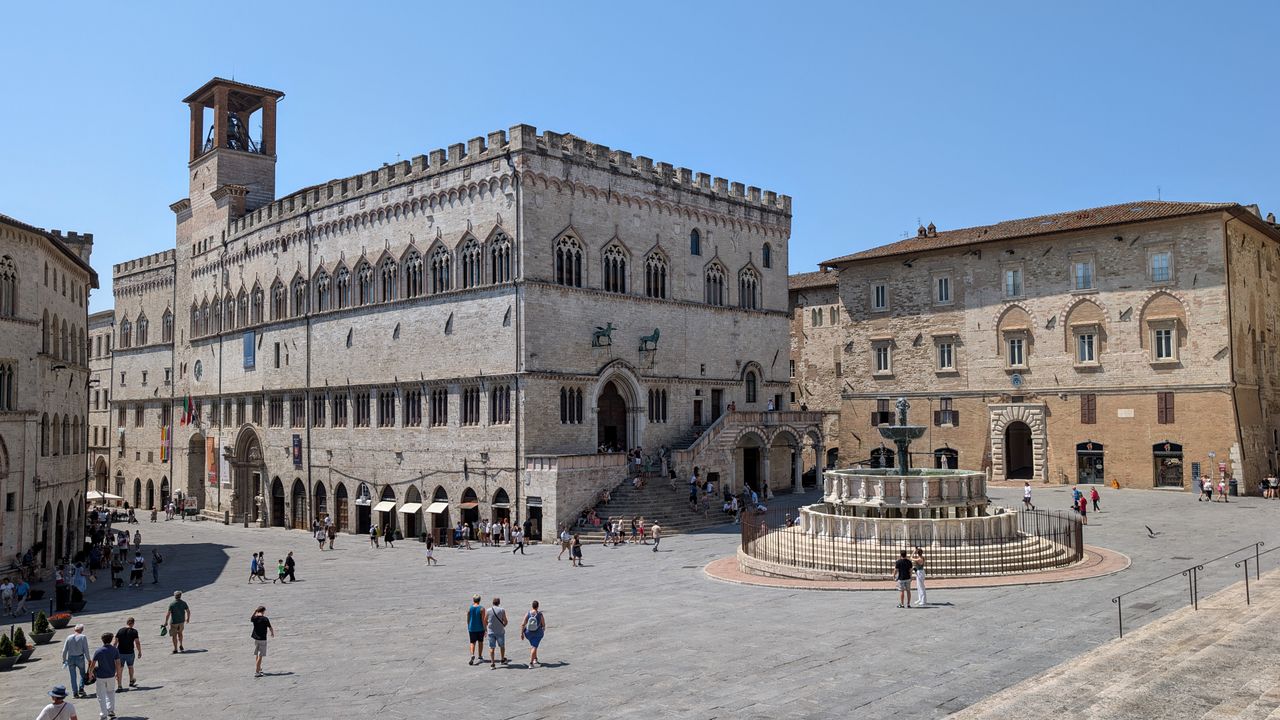 Palazzo dei Priori and Fontana Maggiore on the central piazza of Perugia, Umbria, Italy