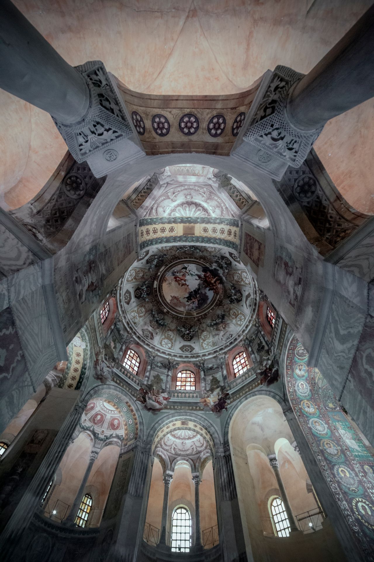 Byzantine mosaics covering the interior dome and walls of Basilica San Vitale, Ravenna, Emilia-Romagna, Italy