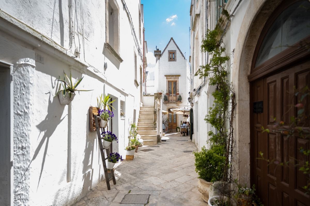 Traditional Puglia pasta dish with broad beans and chicory served at a trattoria in Alberobello