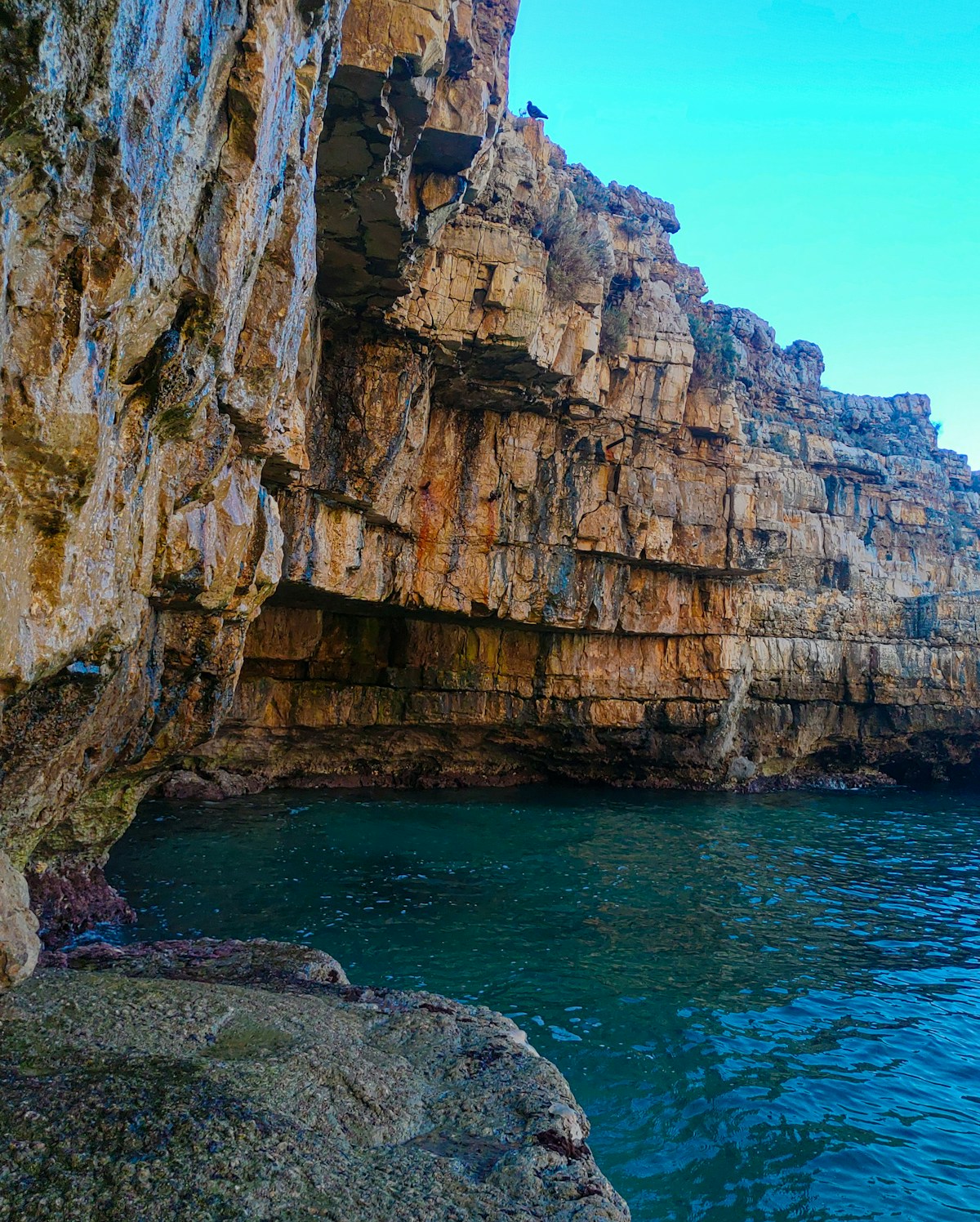 Rocky cliff and turquoise water, Polignano a Mare, Puglia, Italy