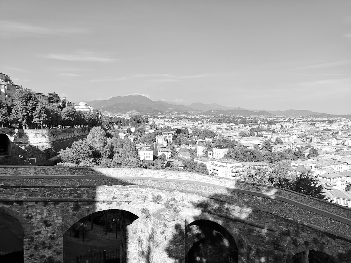 Bergamo Alta skyline from below, Lombardy, Italy