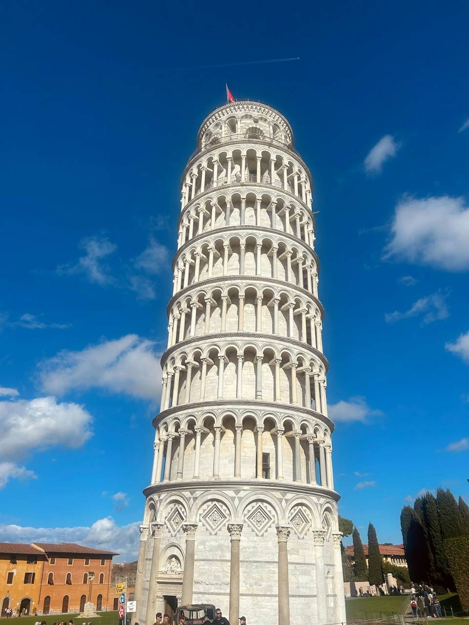 The Leaning Tower of Pisa rising above Piazza dei Miracoli, Tuscany, Italy
