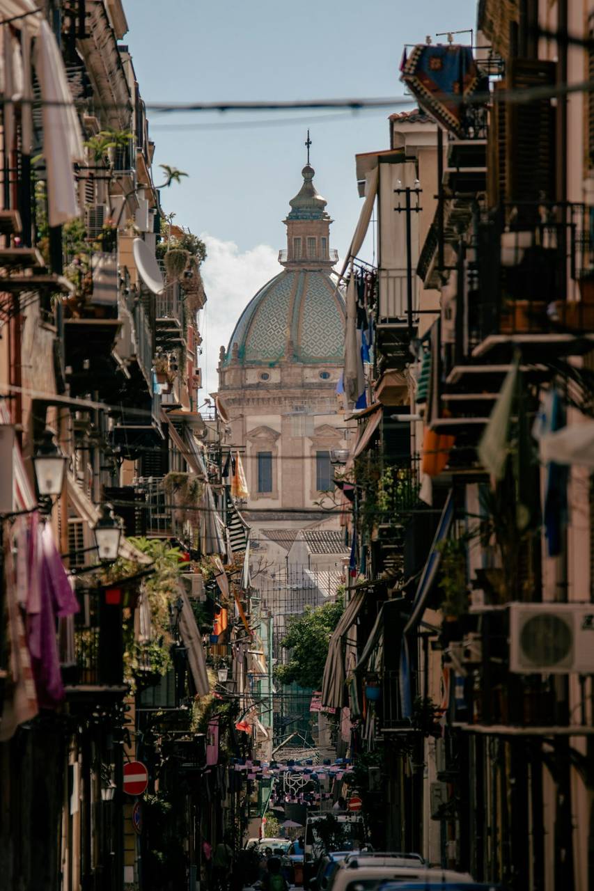Historic streets and baroque architecture of Palermo, Sicily, Italy