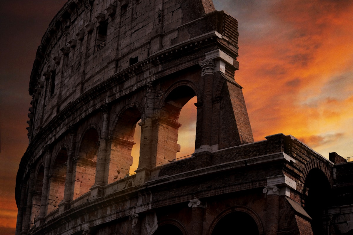 Colosseum at dramatic sunset, Rome, Italy