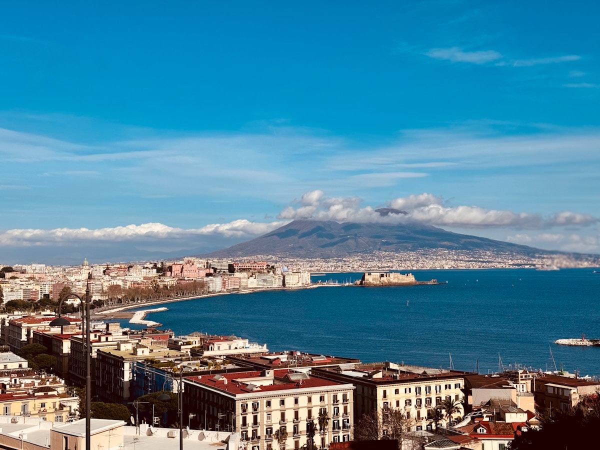 Bay of Naples surrounded by buildings with sea view, Campania, Italy