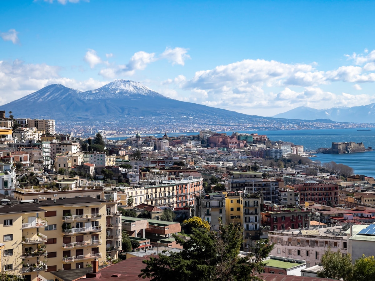 View of Naples city with Mount Vesuvius in the background, Italy