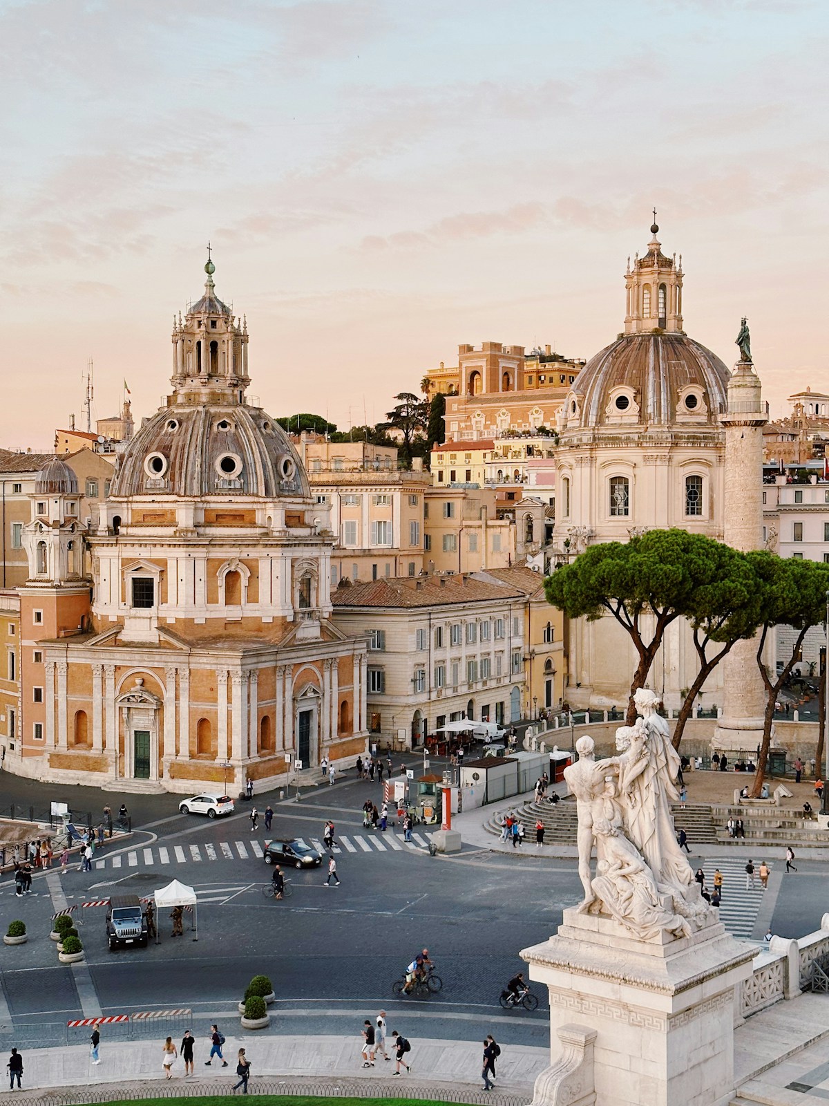 City square with a statue in the middle, Rome, Italy