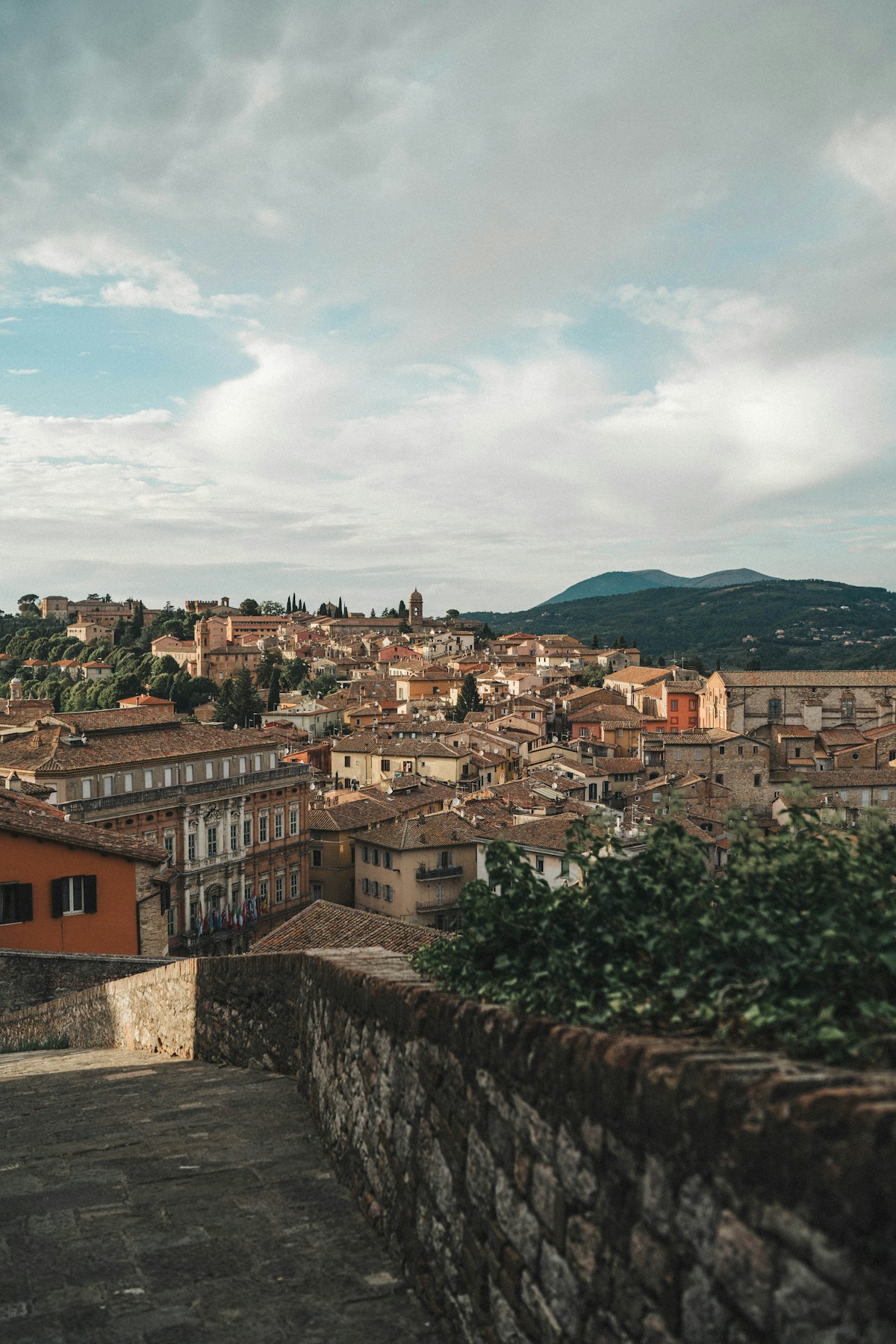 View of Perugia city from the top of a hill, Umbria, Italy