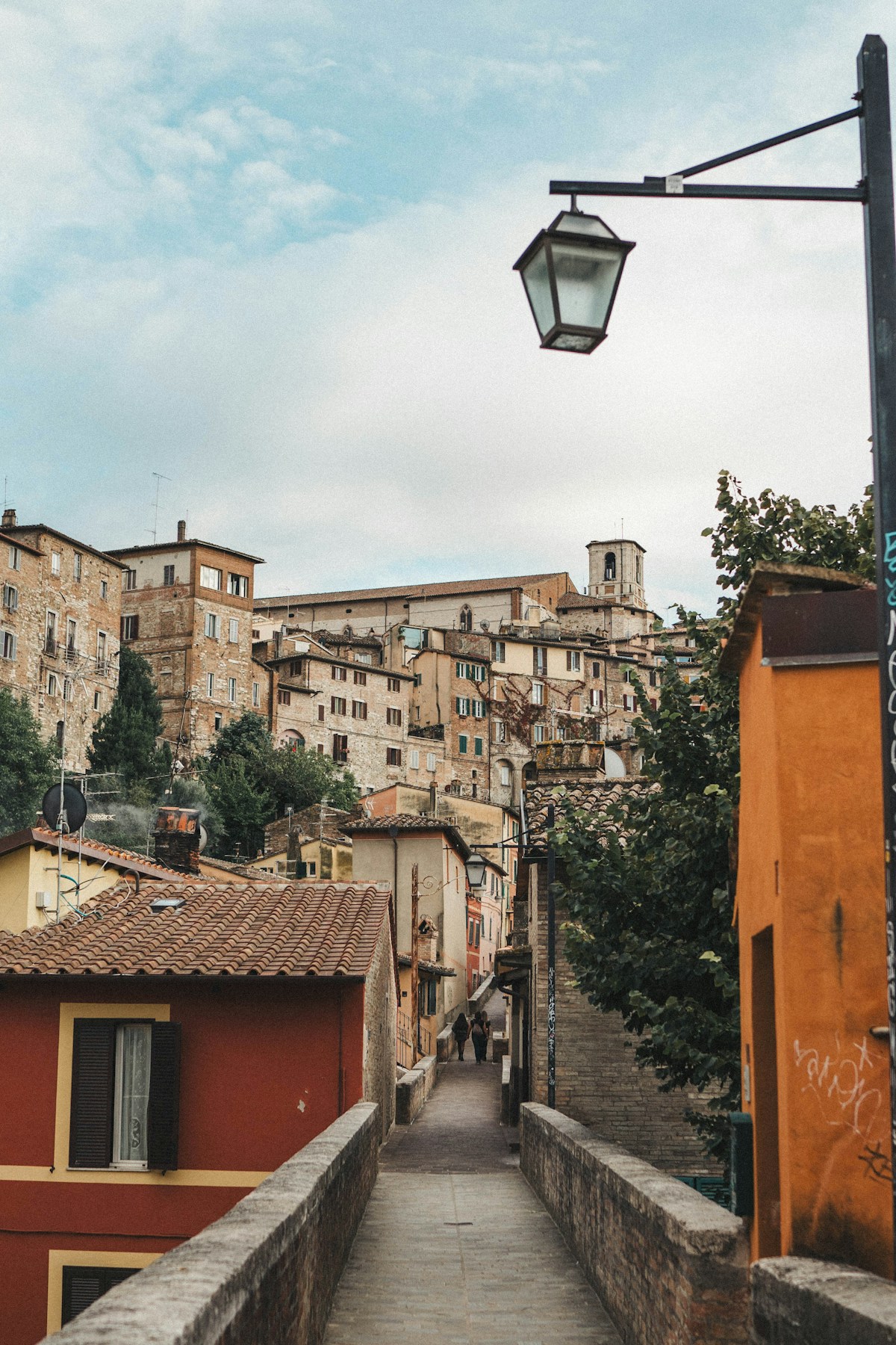Street light over a Perugia city street, Umbria, Italy