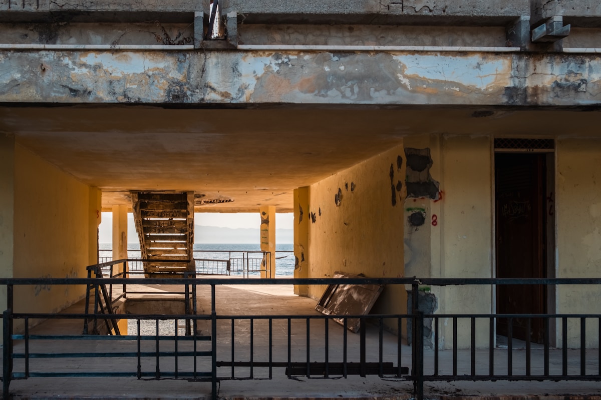 Stairway leading to a balcony with ocean view, Reggio Calabria, Italy