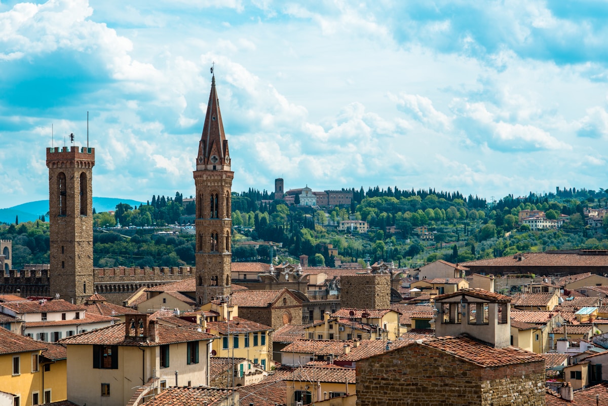 Top view of Florence cathedral dome and cityscape, Italy