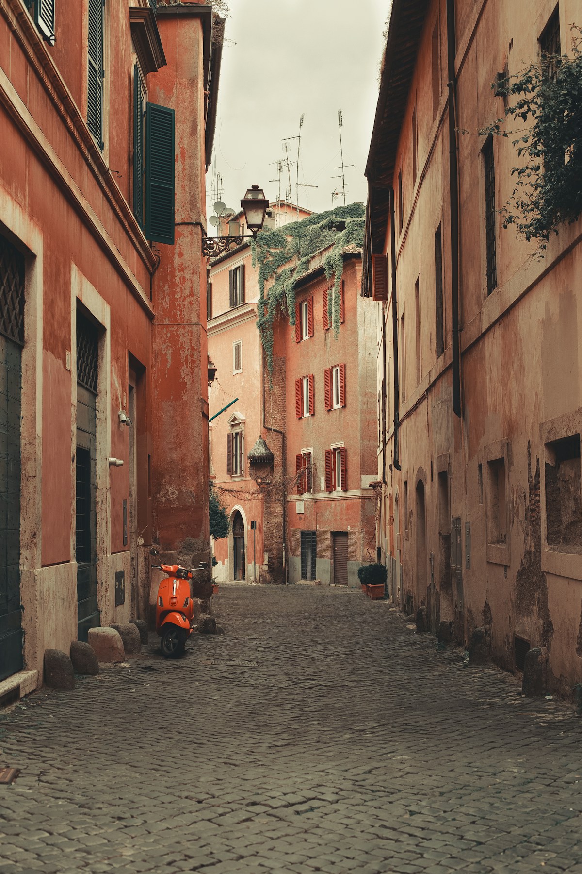 Cobblestone street in Rome, Italy