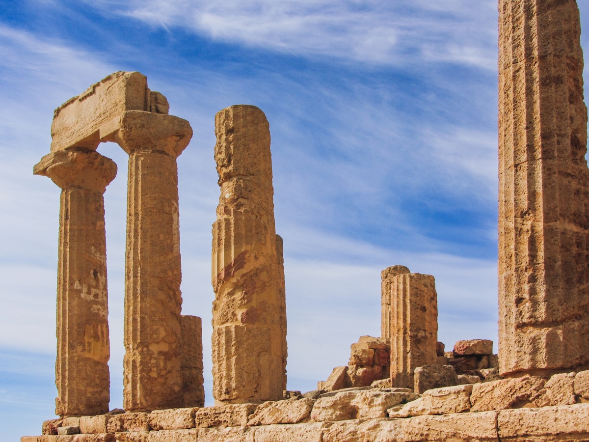 Ancient Greek temple columns, Agrigento, Sicily, Italy
