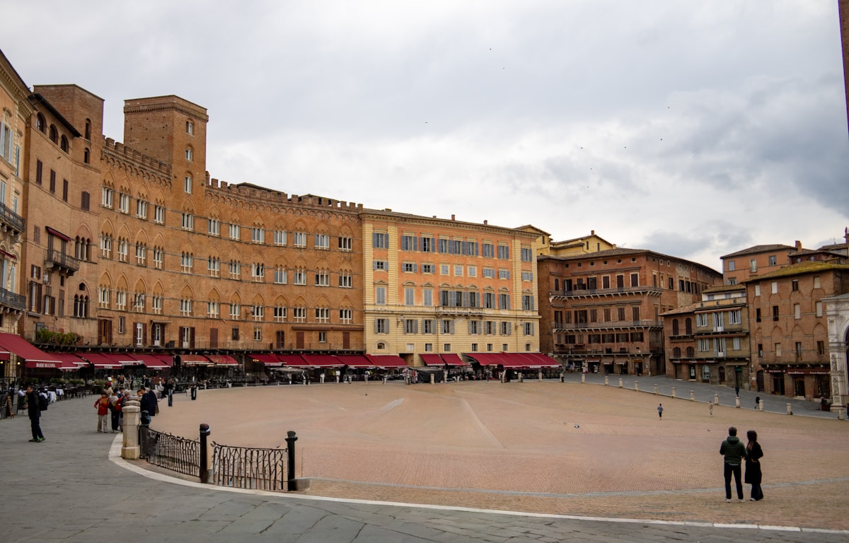 Piazza del Campo in Siena with historic buildings, Tuscany, Italy