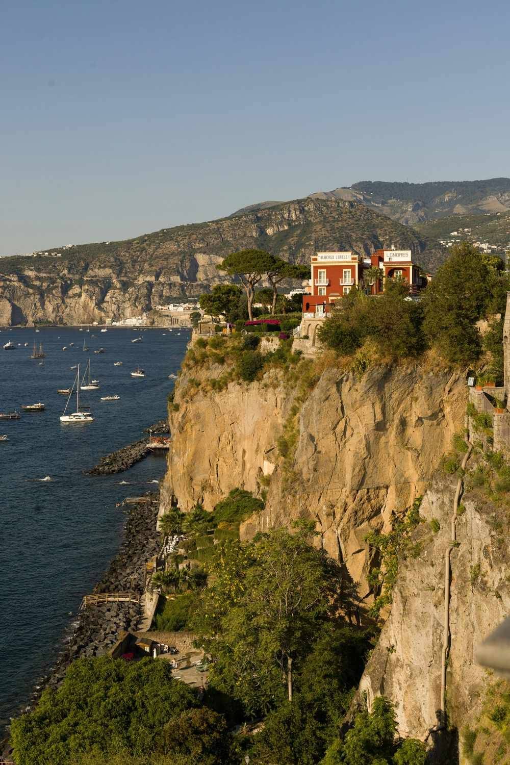 Clifftop hotels and lemon trees overlooking the Bay of Naples from Sorrento