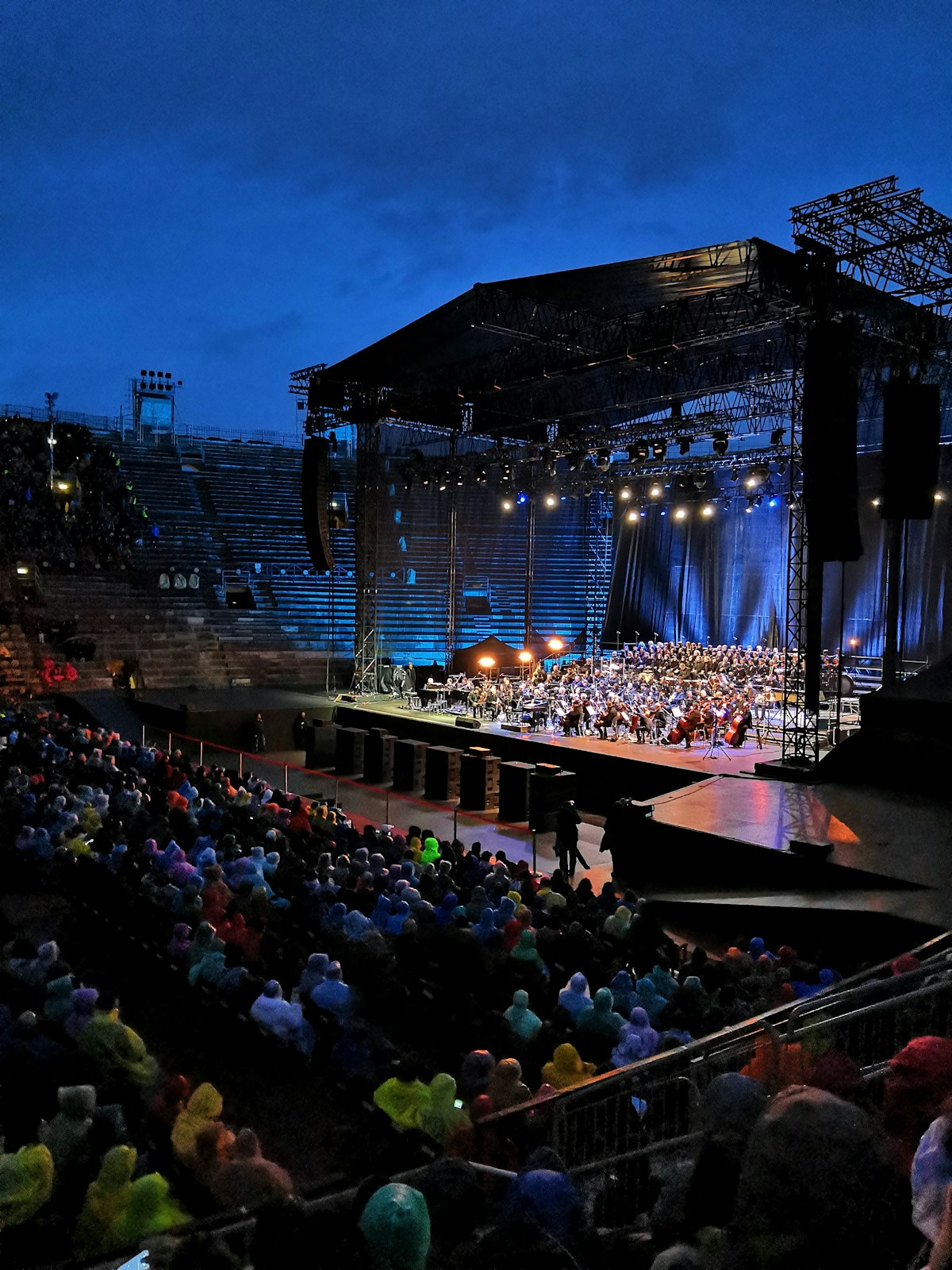 Arena di Verona performance at night with audience, Veneto, Italy