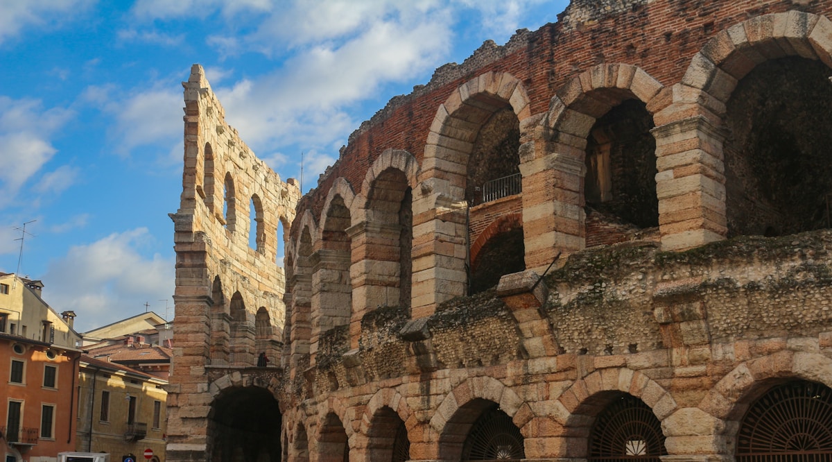 Brown concrete amphitheatre, Arena di Verona, Veneto, Italy